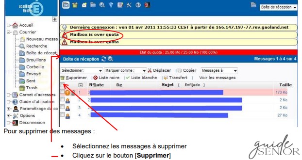 mailbox overquota webmail ac nantes boite mail pleine vider messages